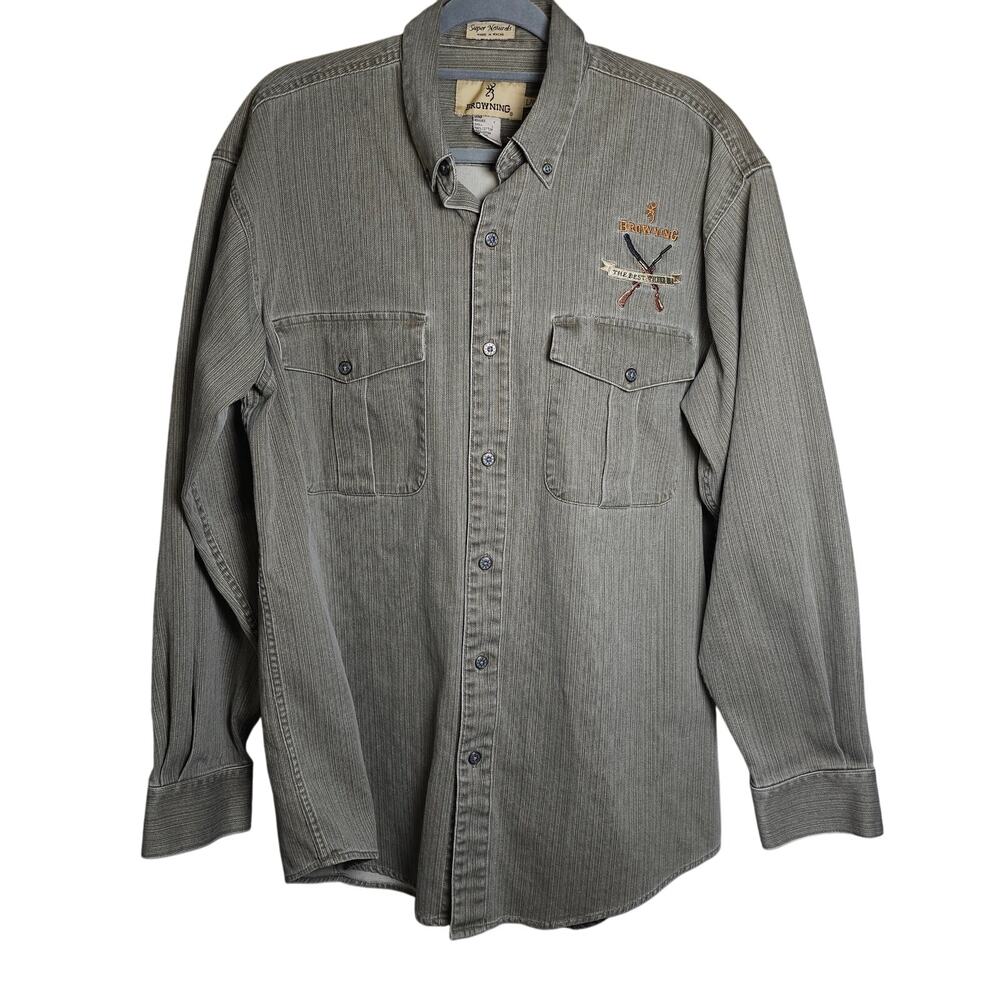 Browning 100% Cotton Button Up Hunting Shirt With Gun Logo Lg PTP 25 Length 23